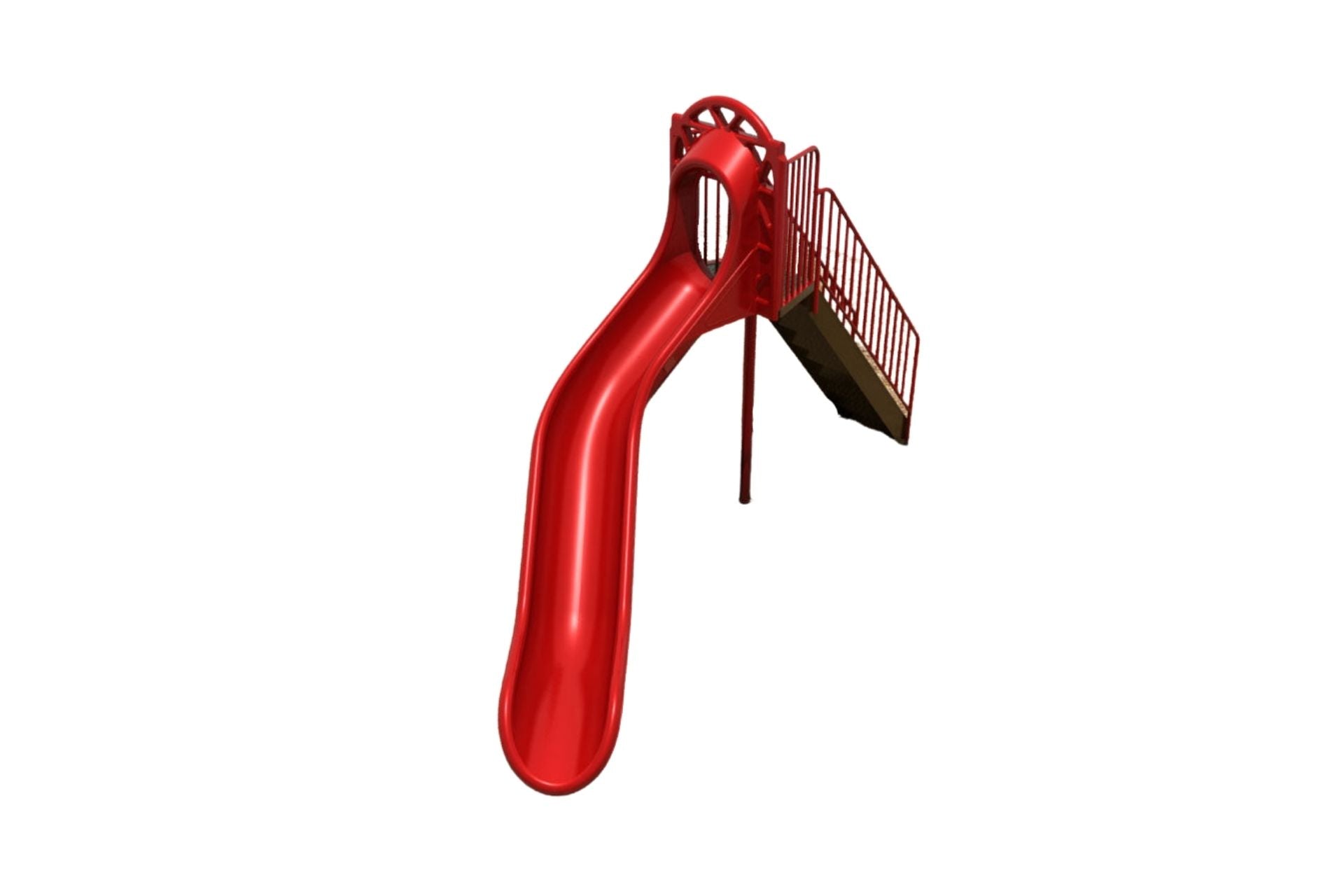 Six Foot Sectional Slide with red finish, wide stairway with handrails, arched entry, and central support post on playground