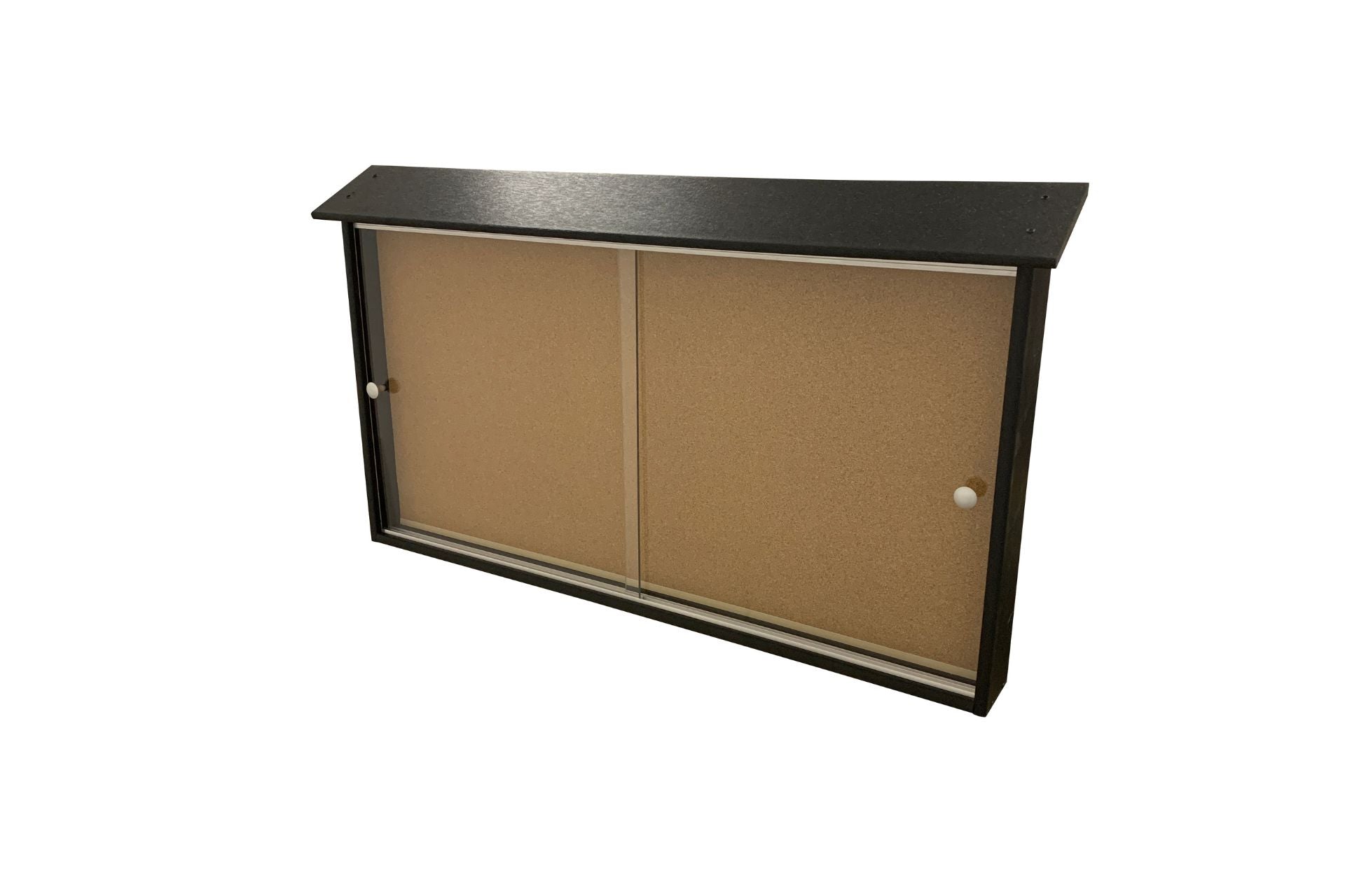 Sport Sign Model 150 outdoor cork bulletin board with sliding glass doors and black weather-resistant frame