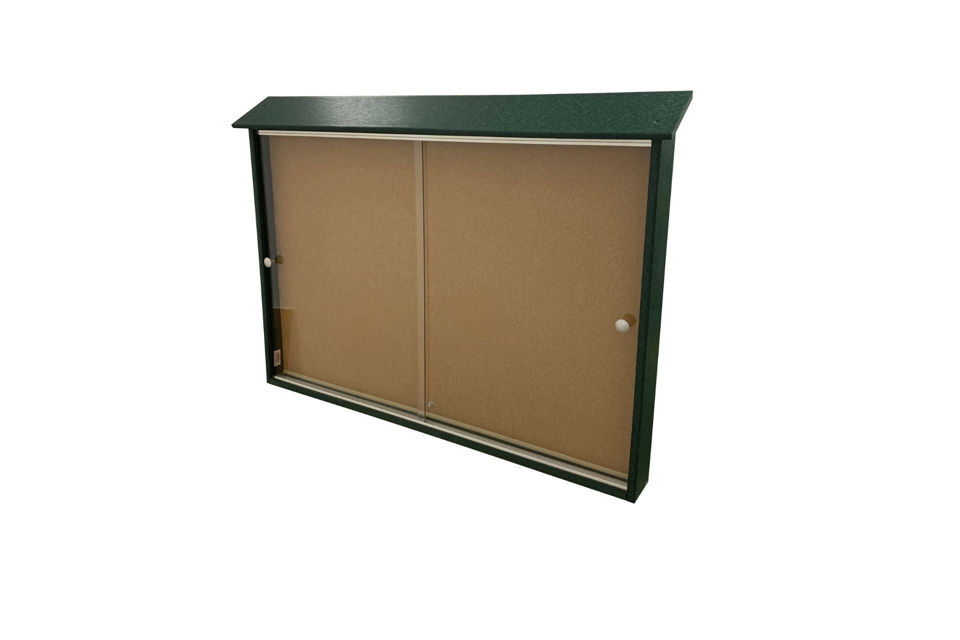 Sport Sign Model 250 outdoor cork bulletin board with sliding glass doors and green weather-resistant frame for parks and community use