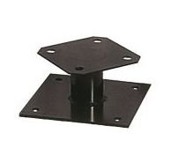 Black powder-coated metal surface mount kit with two square plates and central cylindrical support for trash receptacles