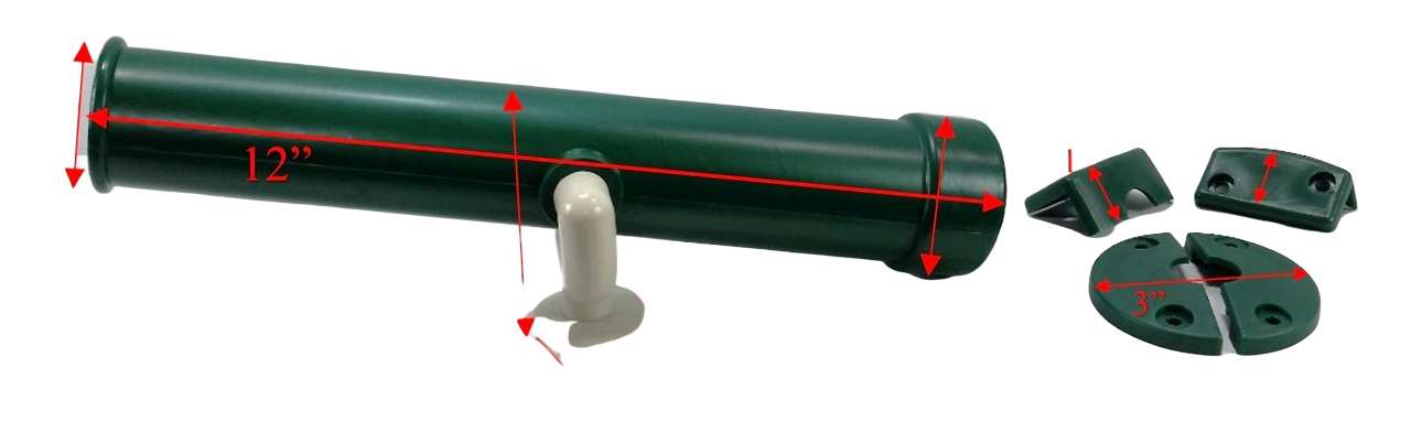 Green plastic telescope accessory with swiveling mount and four dark green brackets for playground structures