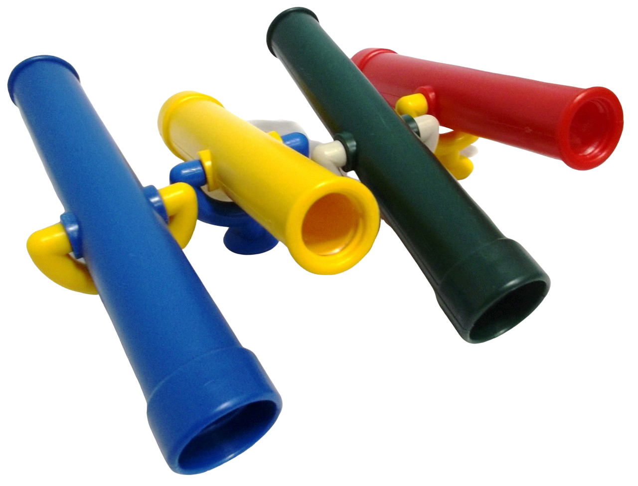 Plastic Telescope set with blue, yellow, green, and red swivel-mounted play telescopes for swing set accessories