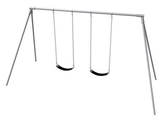Bipod Swing Set with galvanized steel frame, two black cut-proof swing seats hanging from chains, outdoor playground equipment