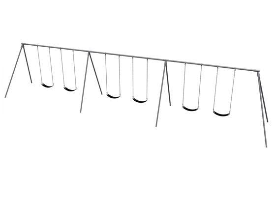 Galvanized steel bipod swing set with six black cut-proof seats for outdoor playground use