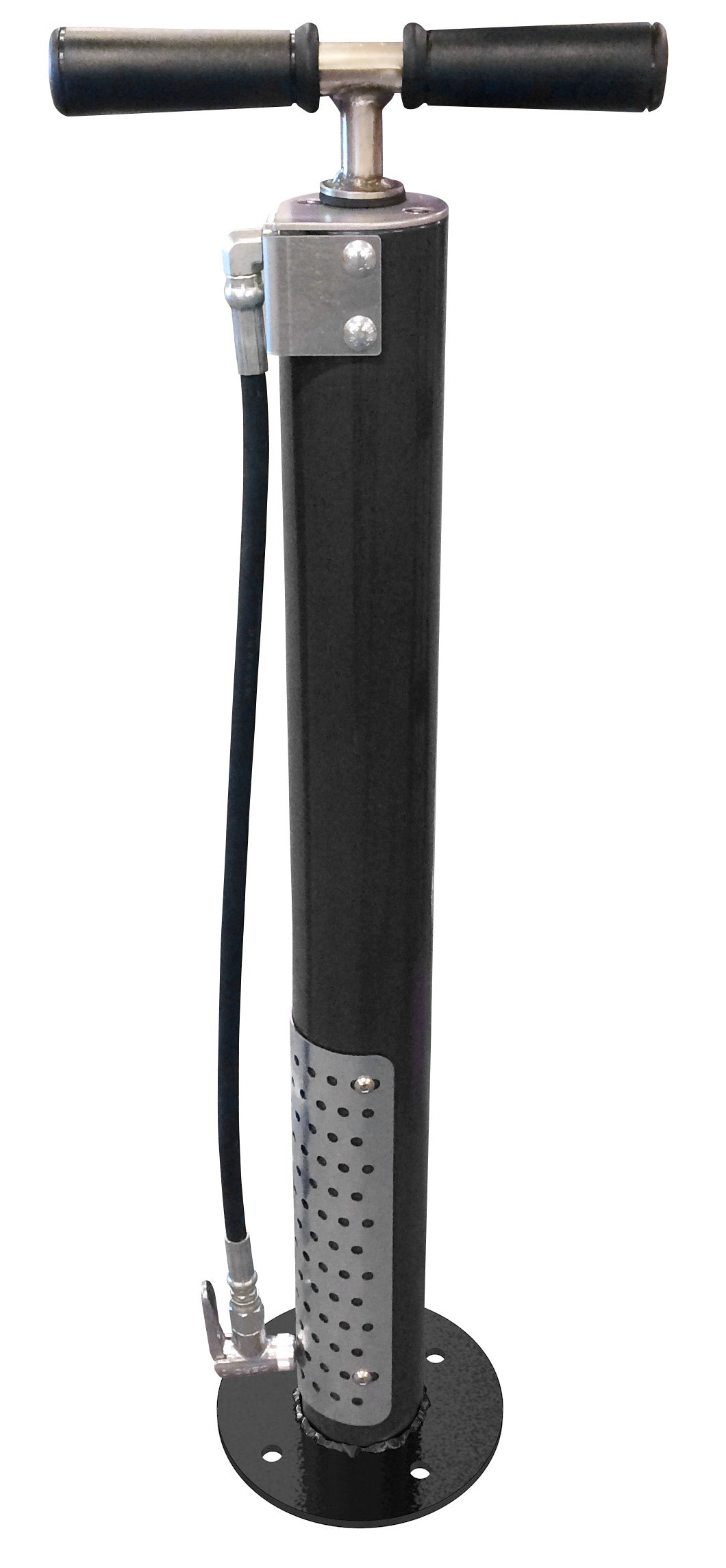 Air Kit Prime Bike Pump with anodized aluminum body, stainless steel parts, Dero Metal Head, and galvanized protective plates