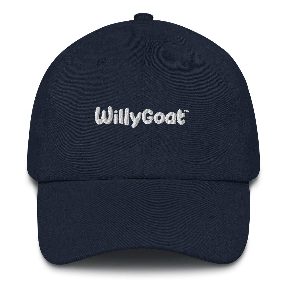 Navy unstructured chino cotton twill ballcap with embroidered eyelets and adjustable strap with antique buckle