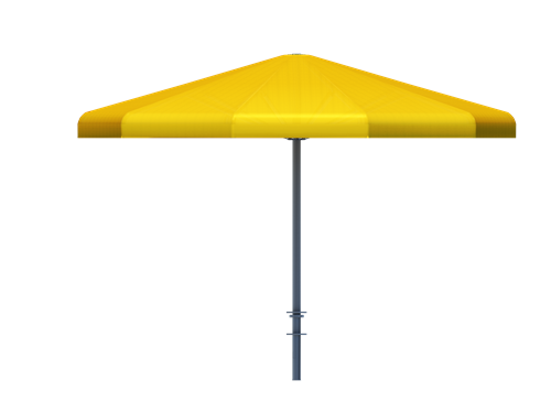 Yellow single-post umbrella shade with wide canopy designed for water and theme park outdoor shading