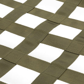 Olive green woven heavy-duty strap grid from outdoor swing set accessory for gliding play