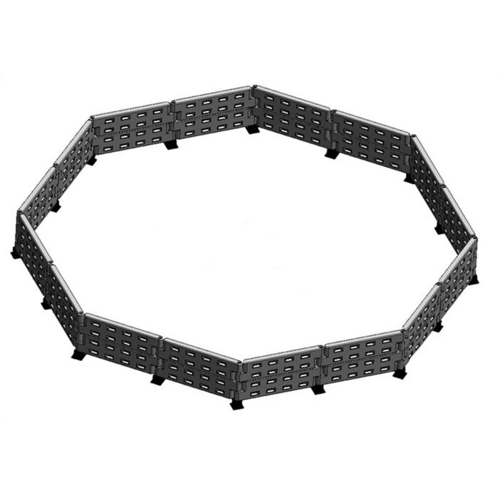 A GaGa Ball Pit made up of black plastic borders and stanchions designed for indoor or outdoor play.