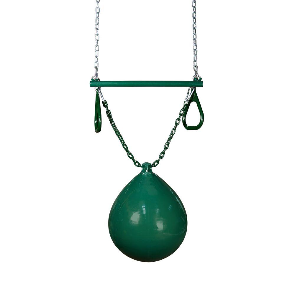 Buoy Ball w/ Trapeze Bar playground swing accessory with green inflatable buoy ball, trapeze bar, and handle grips