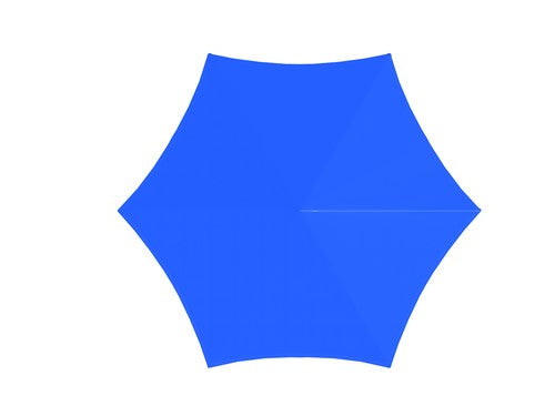 Hexagon royal blue shade structure with six posts designed for shading round areas without a center column