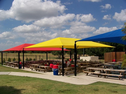 Hip Roof Shade Structure with 4 Posts and 14 Foot Entry
