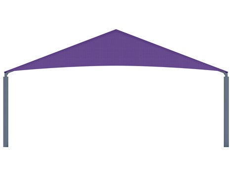 Rectangular electric purple hip roof shade structure with six gray posts, designed for playground and picnic area coverage