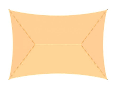 Overhead view of rectangular desert sand hip roof shade structure with four supporting posts