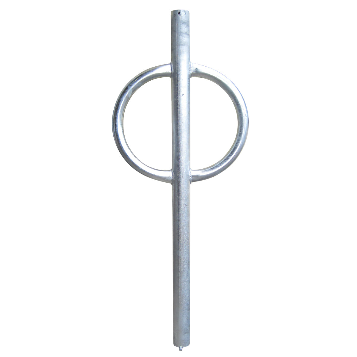 Bike Hitch Rack in-ground galvanized steel bike rack with circular ring and vertical post, durable and secure design