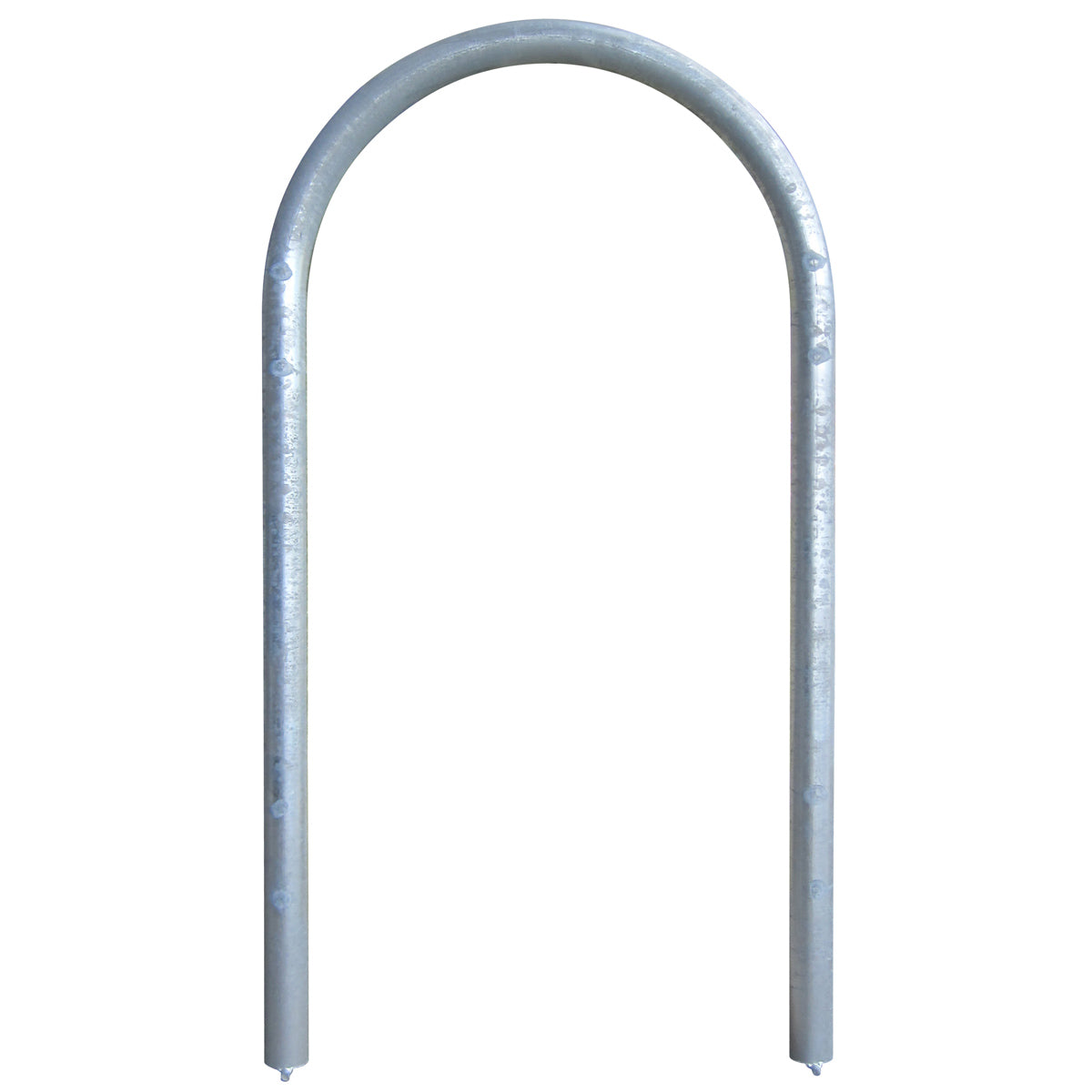 Galvanized steel in-ground bike rack with smooth rounded hoop shape and thick pipe construction for secure bike parking