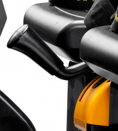 Close-up of black gear shifter lever and yellow seatbelt strap on John Deere camouflage ride-on vehicle seat