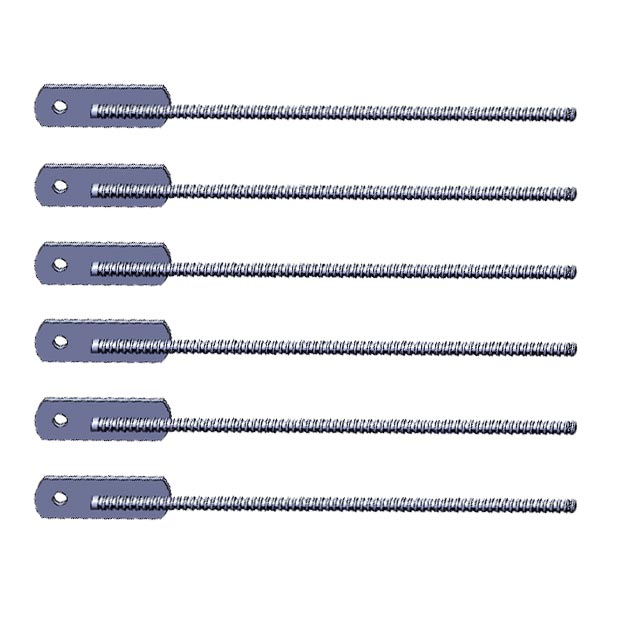 Six stainless steel anchoring stakes with mounting tabs for securing wooden playsets and swing sets.