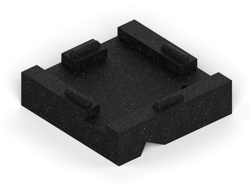 Black large plastic leveling block with raised edges and recessed center for stabilizing playset legs