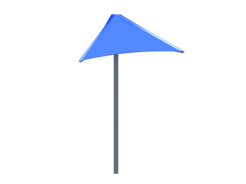 Blue triangular lifeguard shade canopy mounted on a single pole for outdoor sun protection