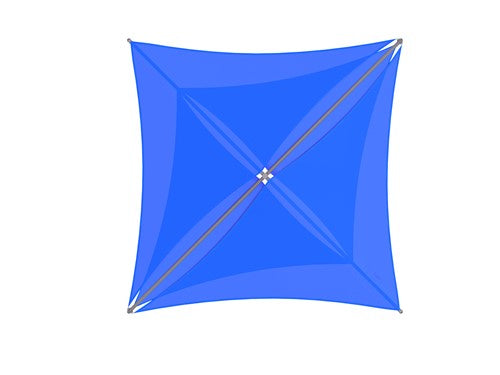Overhead view of royal blue Mariner Pyramid shade structure with layered overlapping fabric panels and central support pole