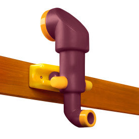 Purple Looney Style Periscope with clear lenses and yellow mount attached to wooden playset beam