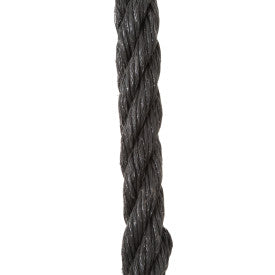 Close-up of thick black twisted rope used as durable swing set accessory rope