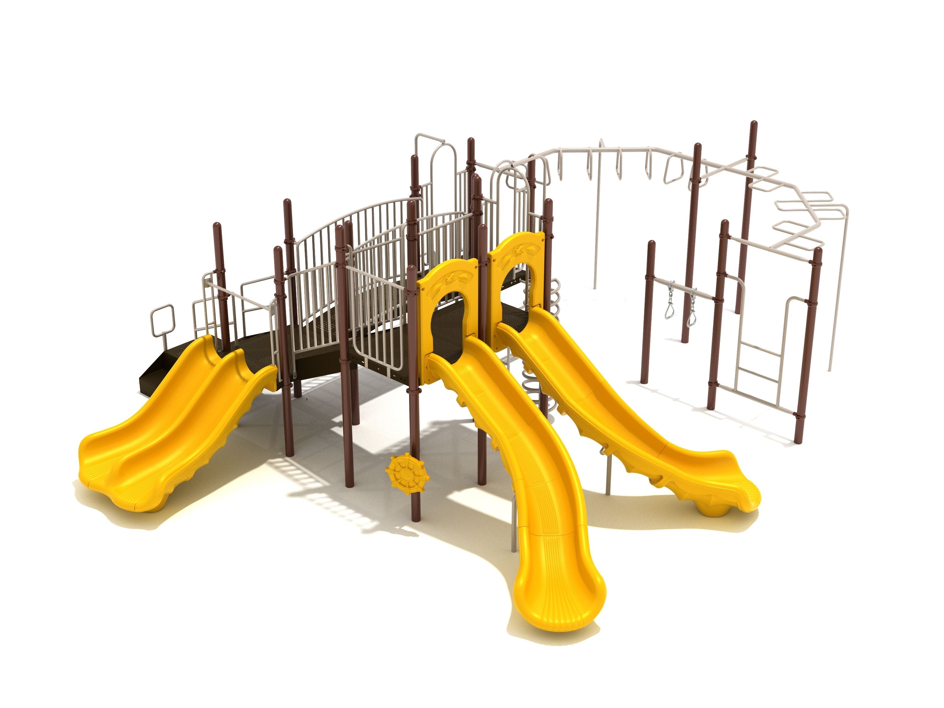Appleton Playground large play system with yellow slides, climbing structures, overhead ladders for active kids' play and exercise