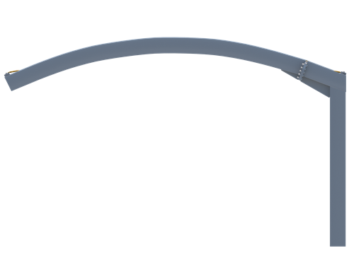 Overhead view of sleek gray cantilever shade structure with arched roof and single support post for vehicle and outdoor shading