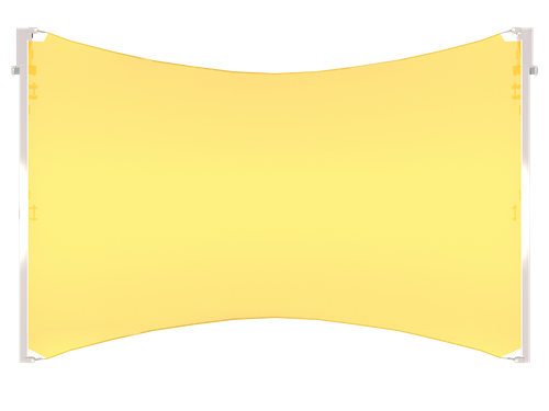 Yellow cantilever shade with arched roof supported by two posts, designed for vehicle and outdoor area shading