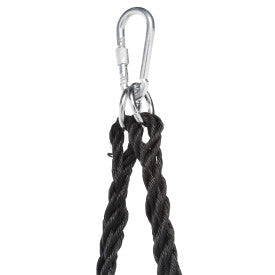 Heavy-duty black twisted rope with metal carabiner clip for secure swing set attachment
