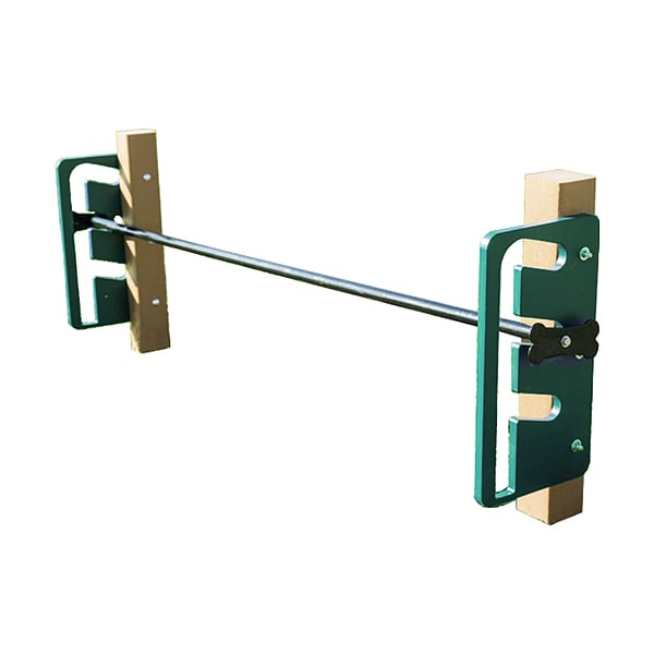 Recycled Dog Jump with adjustable metal bar and green recycled plastic supports for dog park agility training