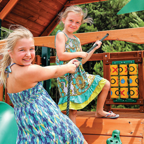 Mountaineer Clubhouse AP Wooden Swing Set - Standard Wood Roof | WillyGoat Playground & Park Equipment