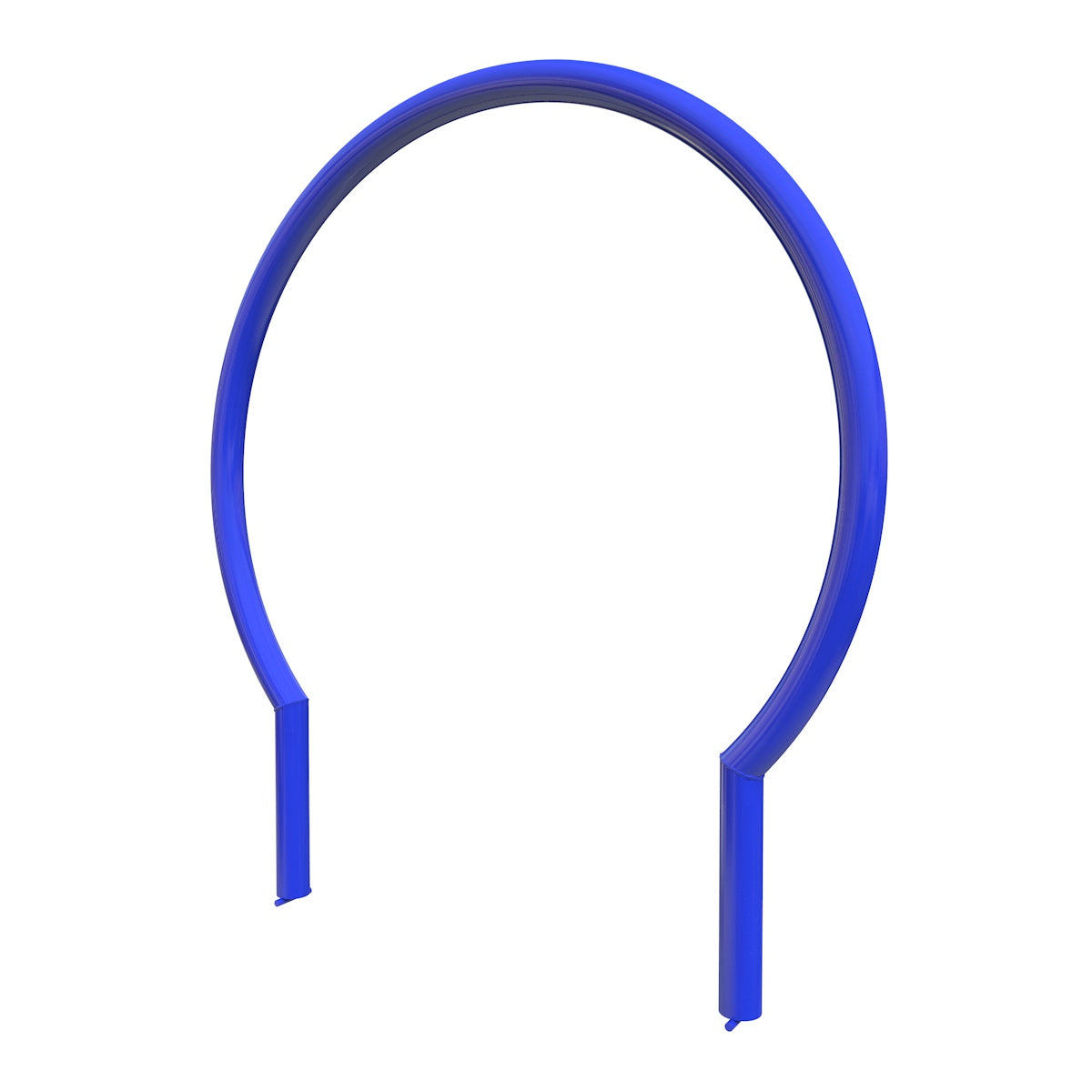 Blue powder-coated round bike rack with sleek design and in-ground mounting for secure two-bike parking.