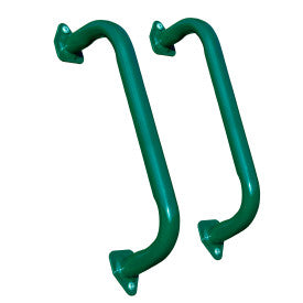 16 Inch Metal Safety Handles by Gorilla Playsets, green steel swing set grips mounted flush against wooden beam