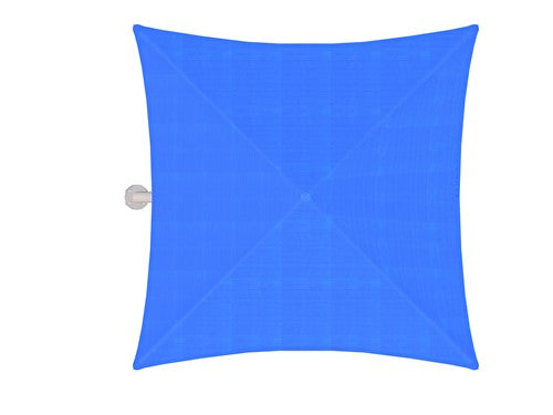 Overhead view of royal blue single post pyramid cantilever shade fabric blocking UV rays