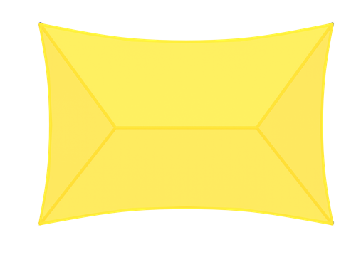 Yellow slanted hip shade structure with four posts providing sun protection over ballpark bleacher seating