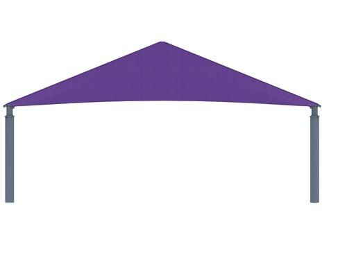 Rectangle purple hip roof shade structure with four gray posts, designed for playground and picnic area sun protection