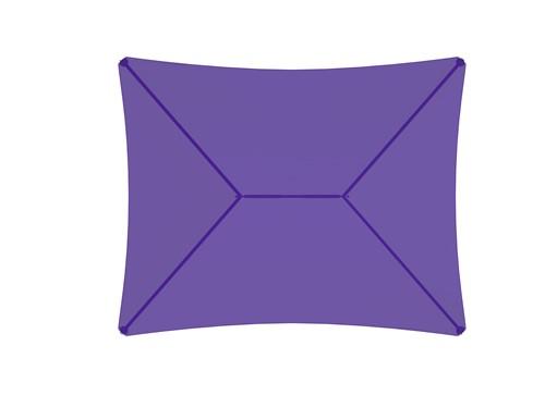 Overhead view of rectangular purple hip roof shade structure with four corner posts, designed for playground and picnic area shade