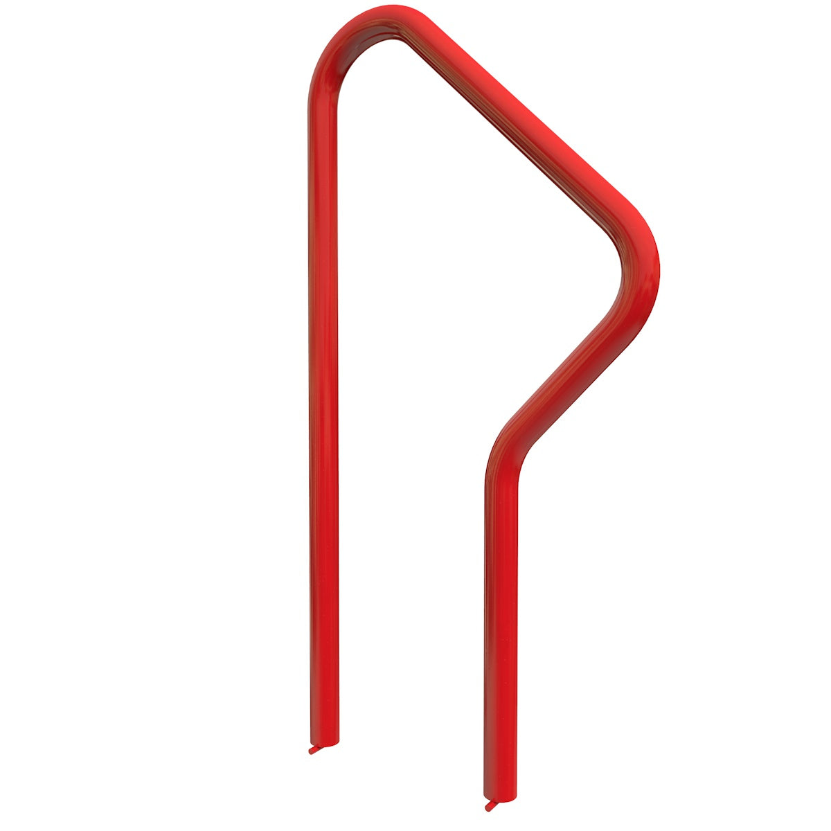 Red powder-coated steel bike rack with curved design providing secure two-point bicycle support for two bikes