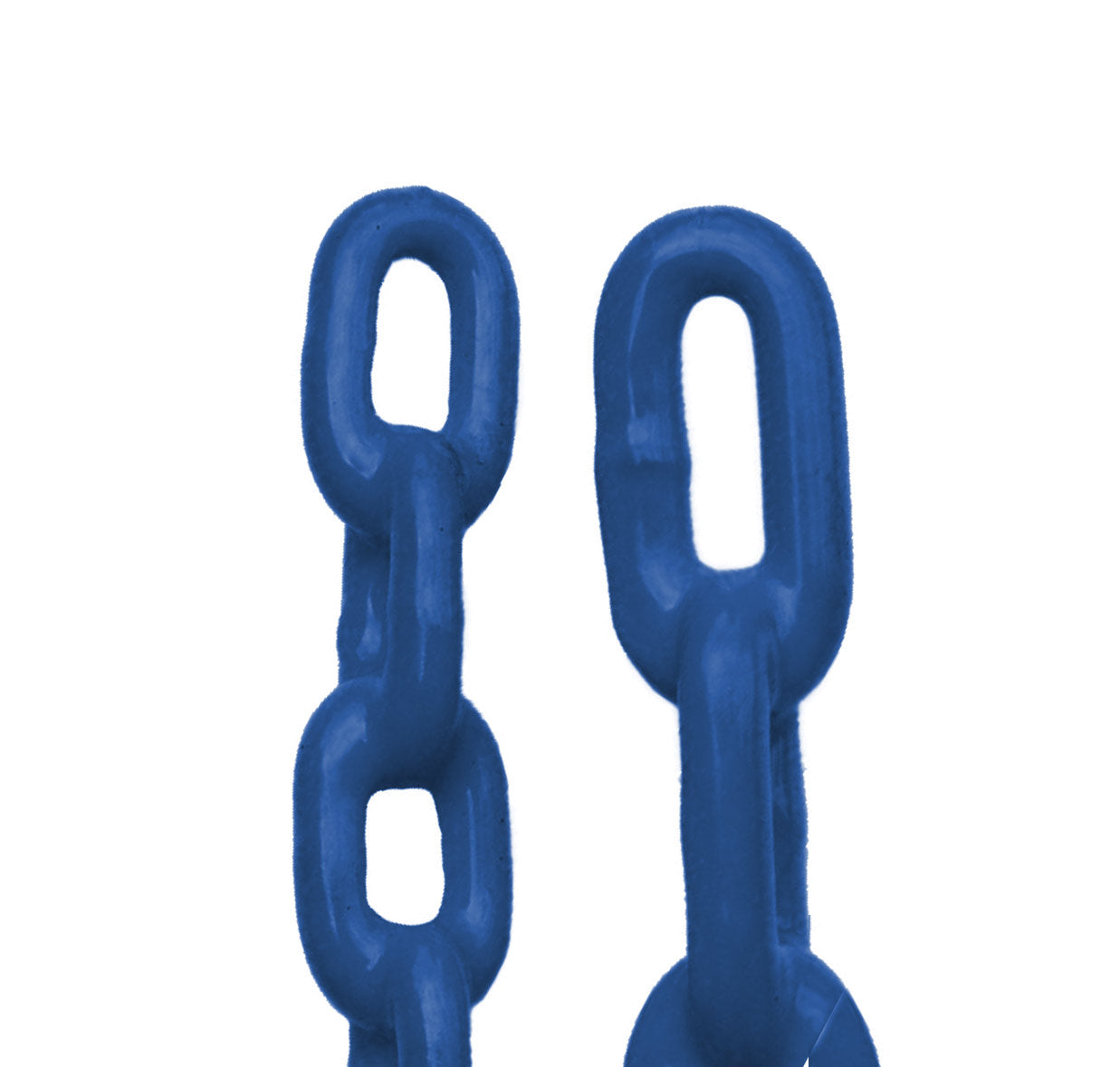 Pair of blue polymer-coated swing chains designed for playground safety and durability