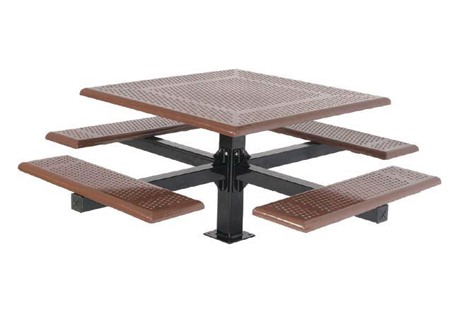 Cantilever Picnic Table with thermoplastic-coated steel tabletop and benches, modern outdoor seating with unobstructed legroom and sleek design