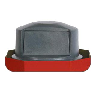 Dome and Flat Top Trash Receptacle Lid with dark gray dome and red base for outdoor waste management, durable plastic design