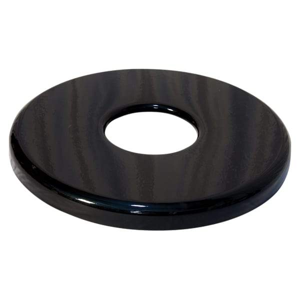 Black flat top lid with central circular opening, smooth surface, designed for outdoor recycled trash receptacle