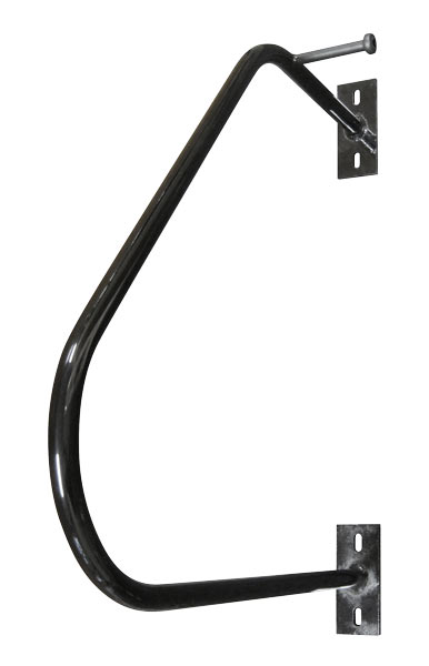 Ultra Space Saver Single Bike Rack black metal vertical wall-mounted bike storage with angled support arms and U-lock capability