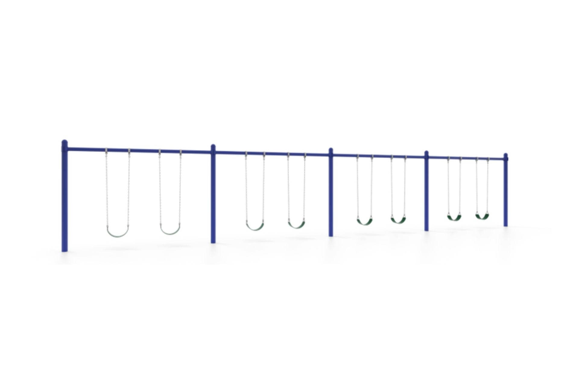 Perspective view of Single Post Swing Set in Blue with 8 Swings