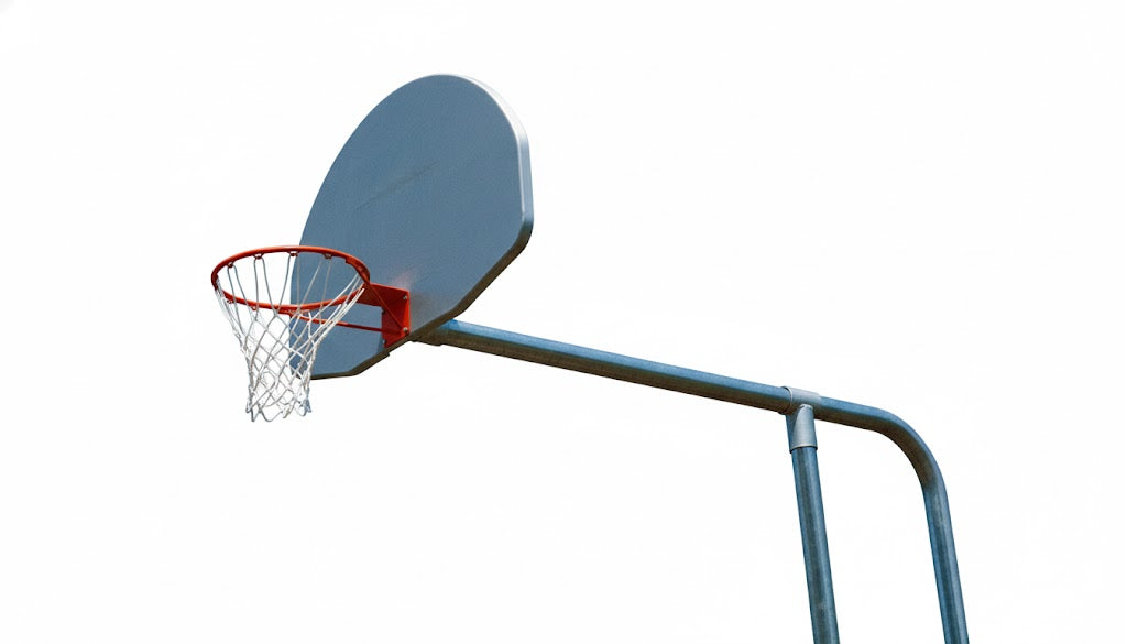 Tandem 6' Extension Basketball Goal with galvanized steel post, aluminum backboard, and steel chain net in natural galvanized finish