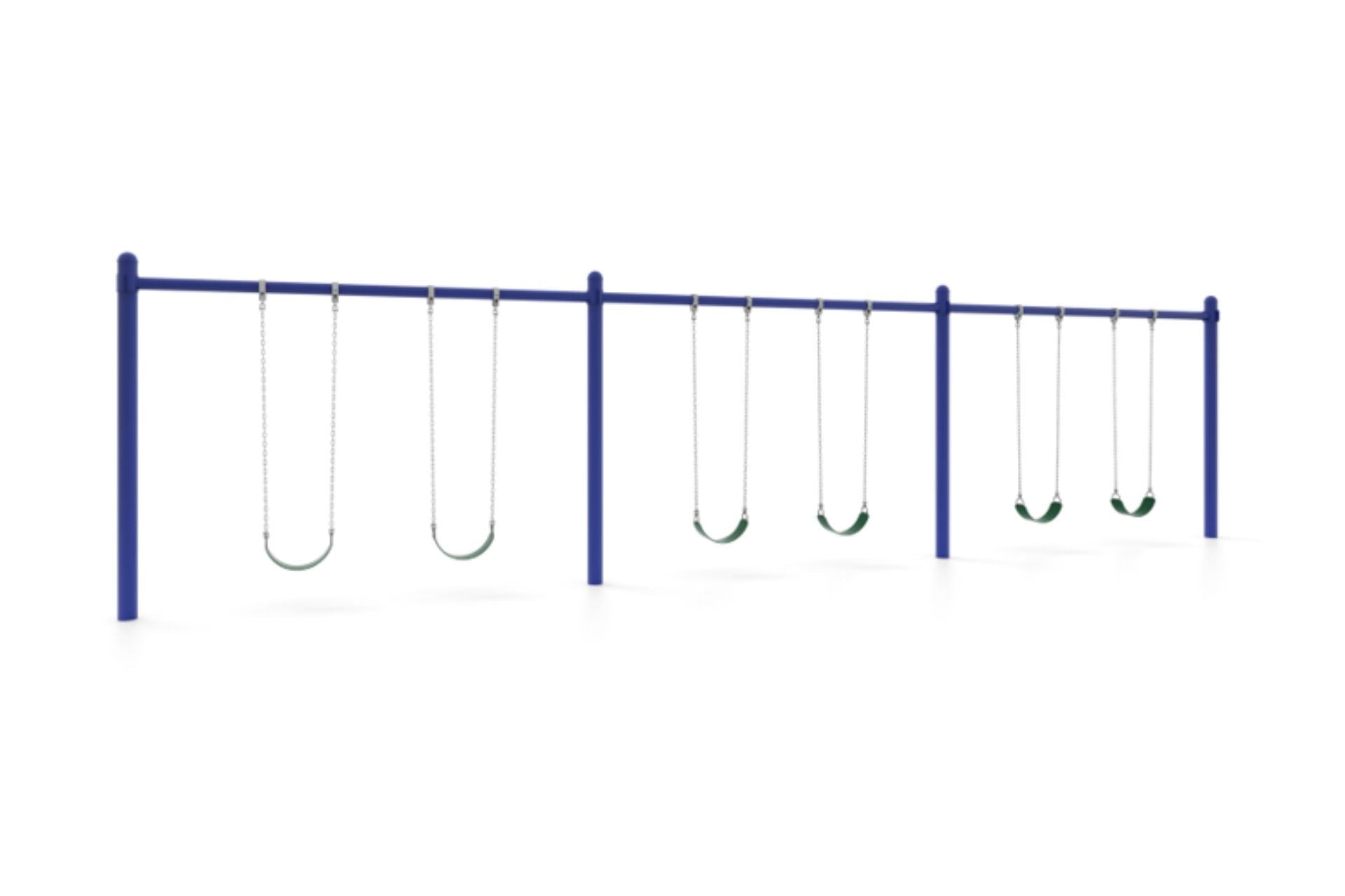 Perspective View of Single Post Swing Set in Blue with 6 Swings