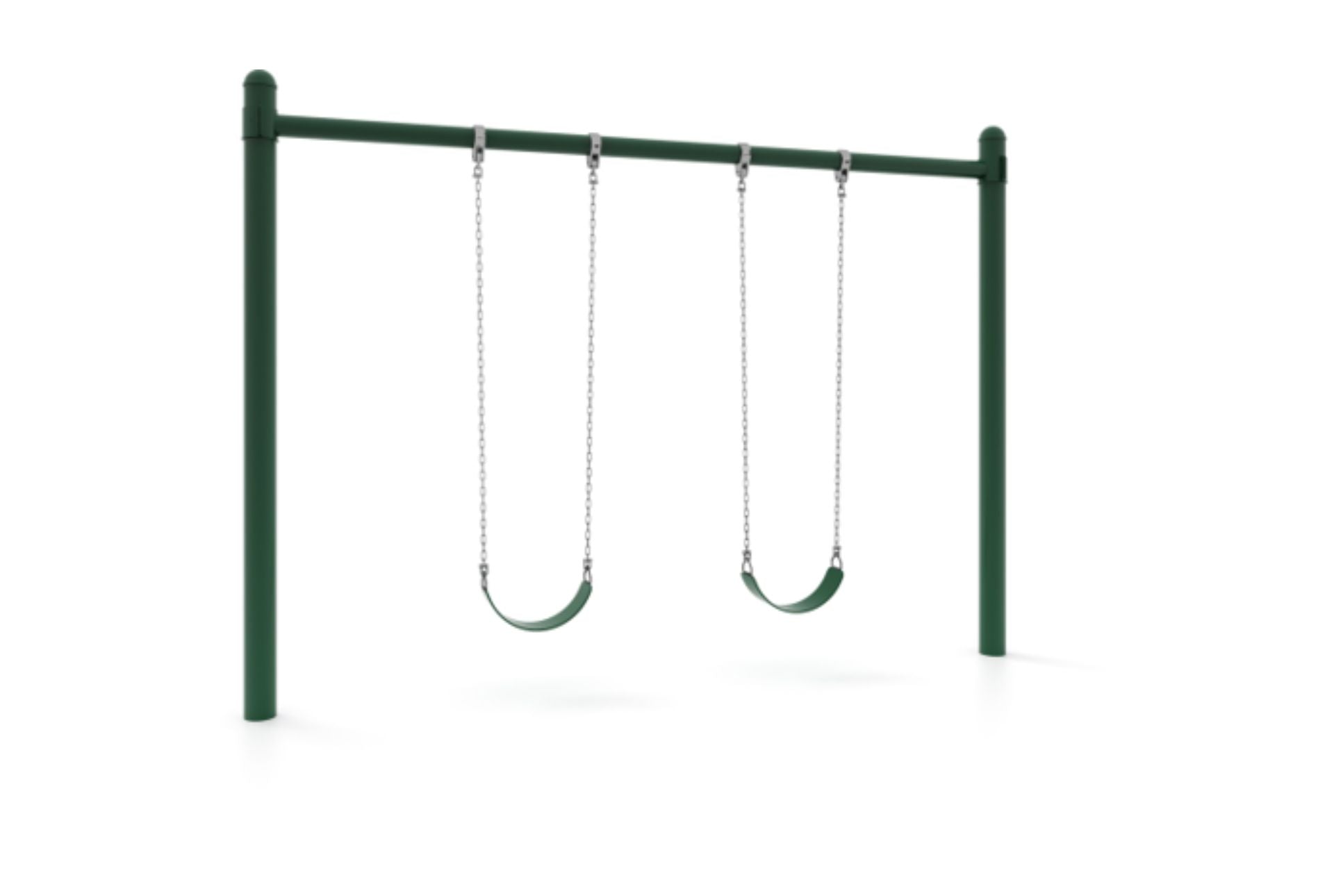 Perspective View of Single Post Swing Set in Green with 2 Swings