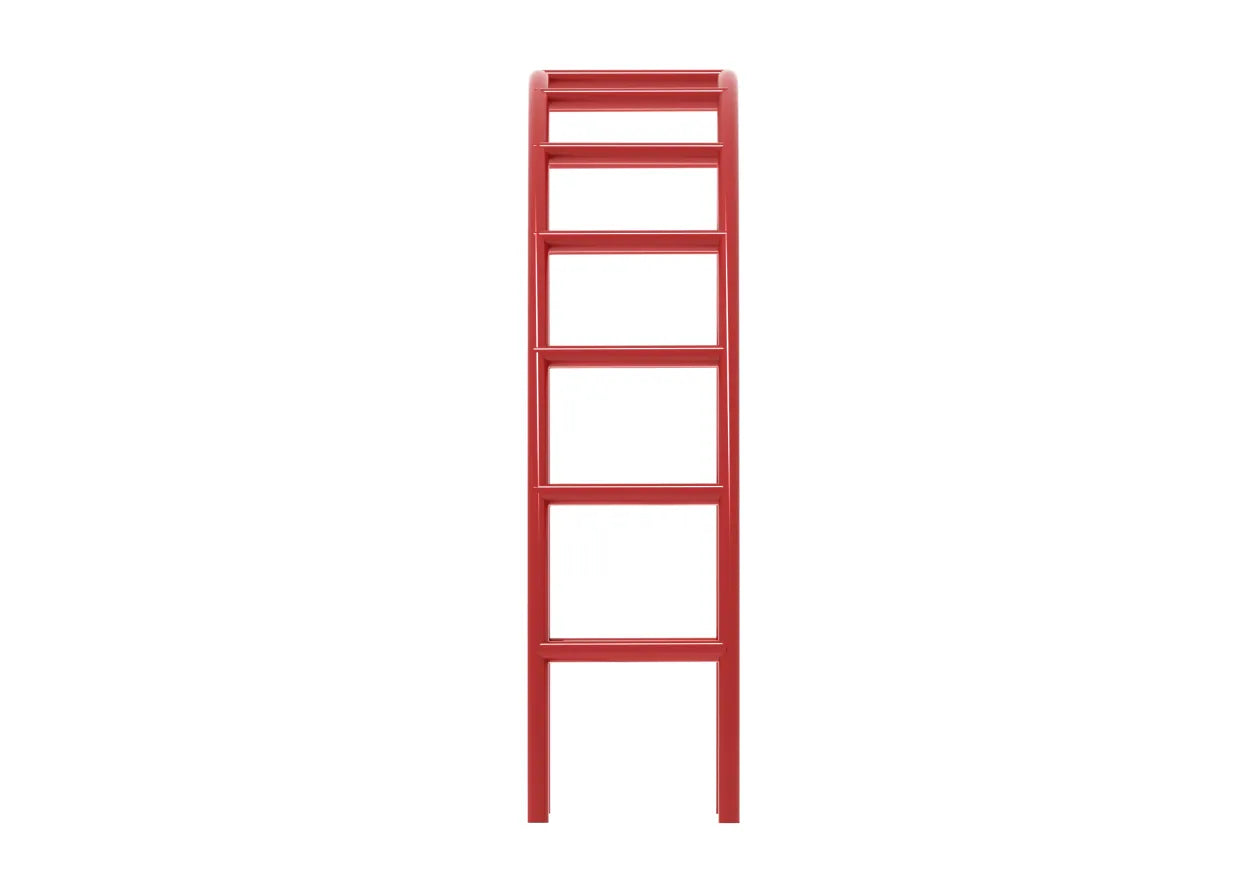 Red curved playground ladder climber with smooth rails and evenly spaced rungs for kids' active play